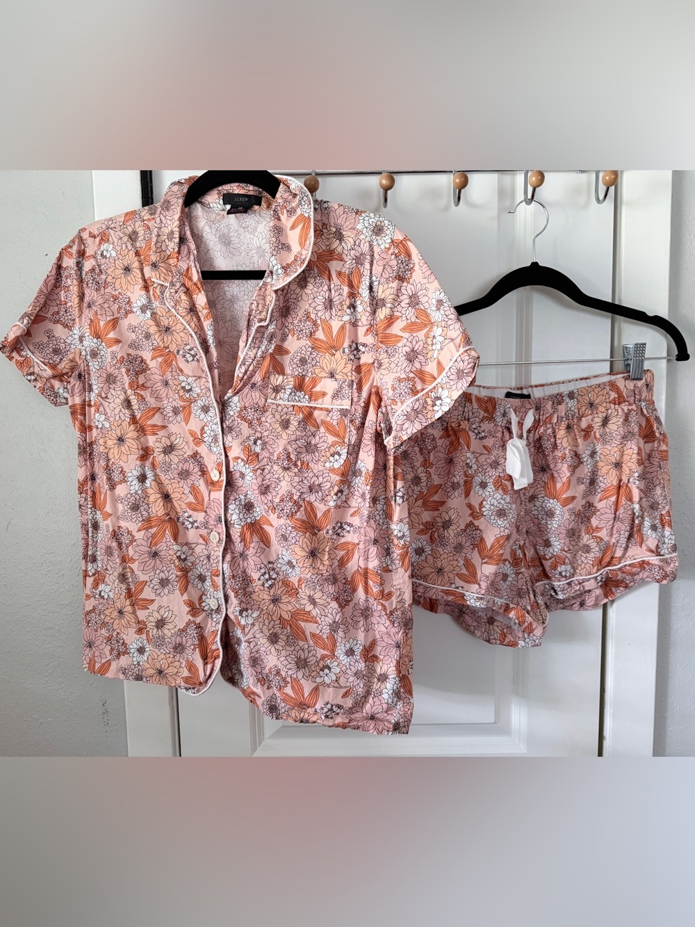J. Crew Pink and Orange 100% Cotton Floral Short-Sleeve Pajama Set